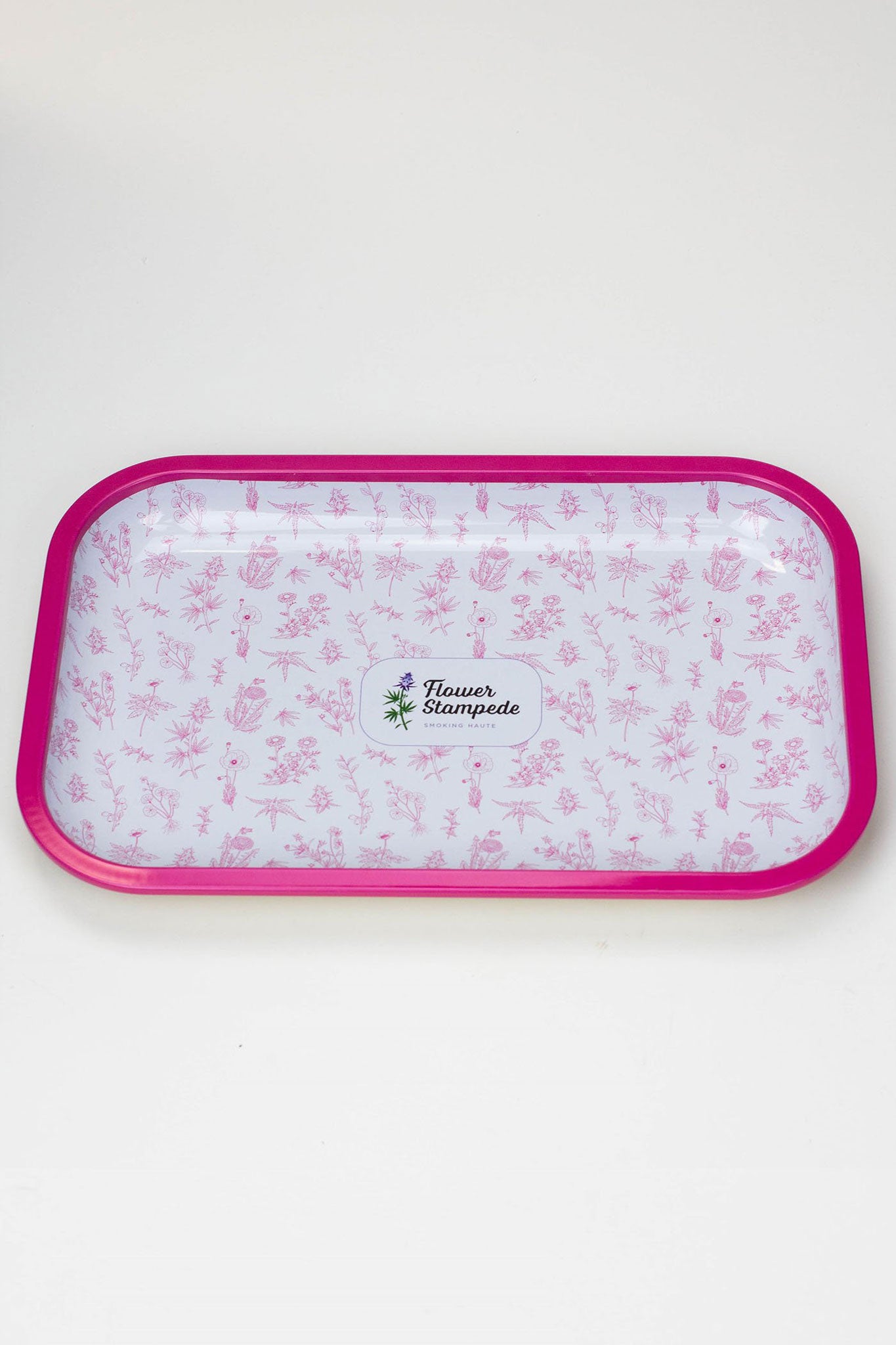 Roll in style with the Flower Stampede Rolling Tray. Featuring our Signature Floral Pattern in pink and white,