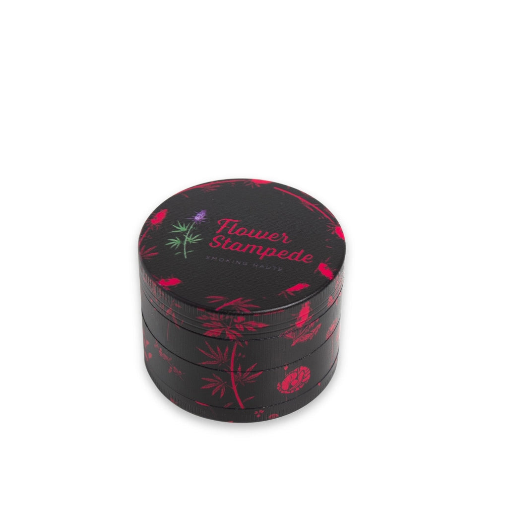 The super cute Flower Stampede 4-Layer Cannabis Grinder has powerful teeth to grind even the stickiest marijuana buds. And the bottom micro-screen, with included kief scraper, makes it easy to collect sweet, sweet kief.