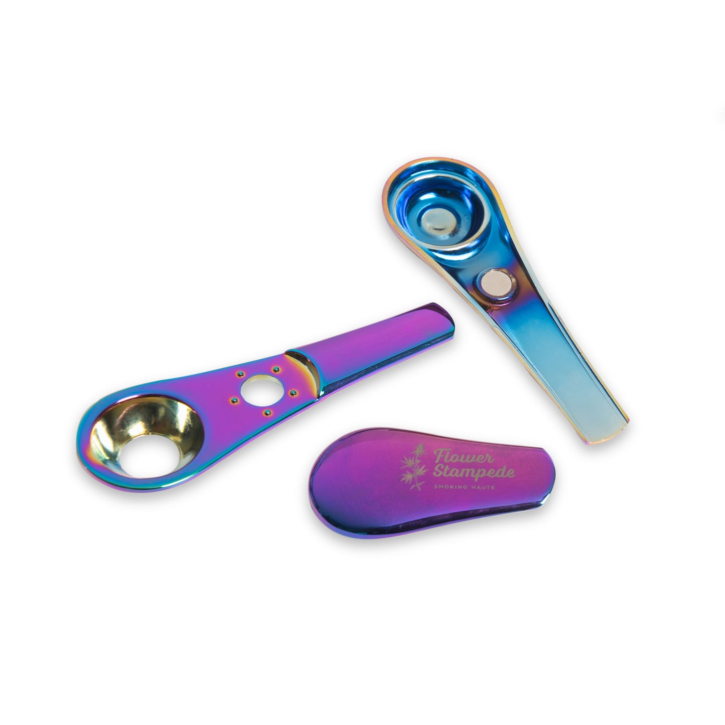 The Flower Stampede Magnetic Spoon pipe comes apart for easy cleaning