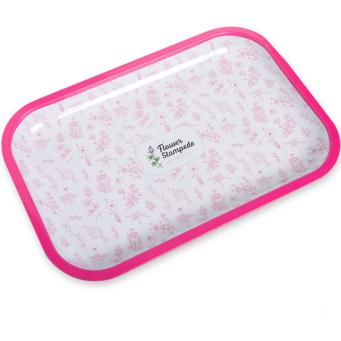 Roll in style with the Flower Stampede Rolling Tray. Featuring our Signature Floral Pattern in pink and white,