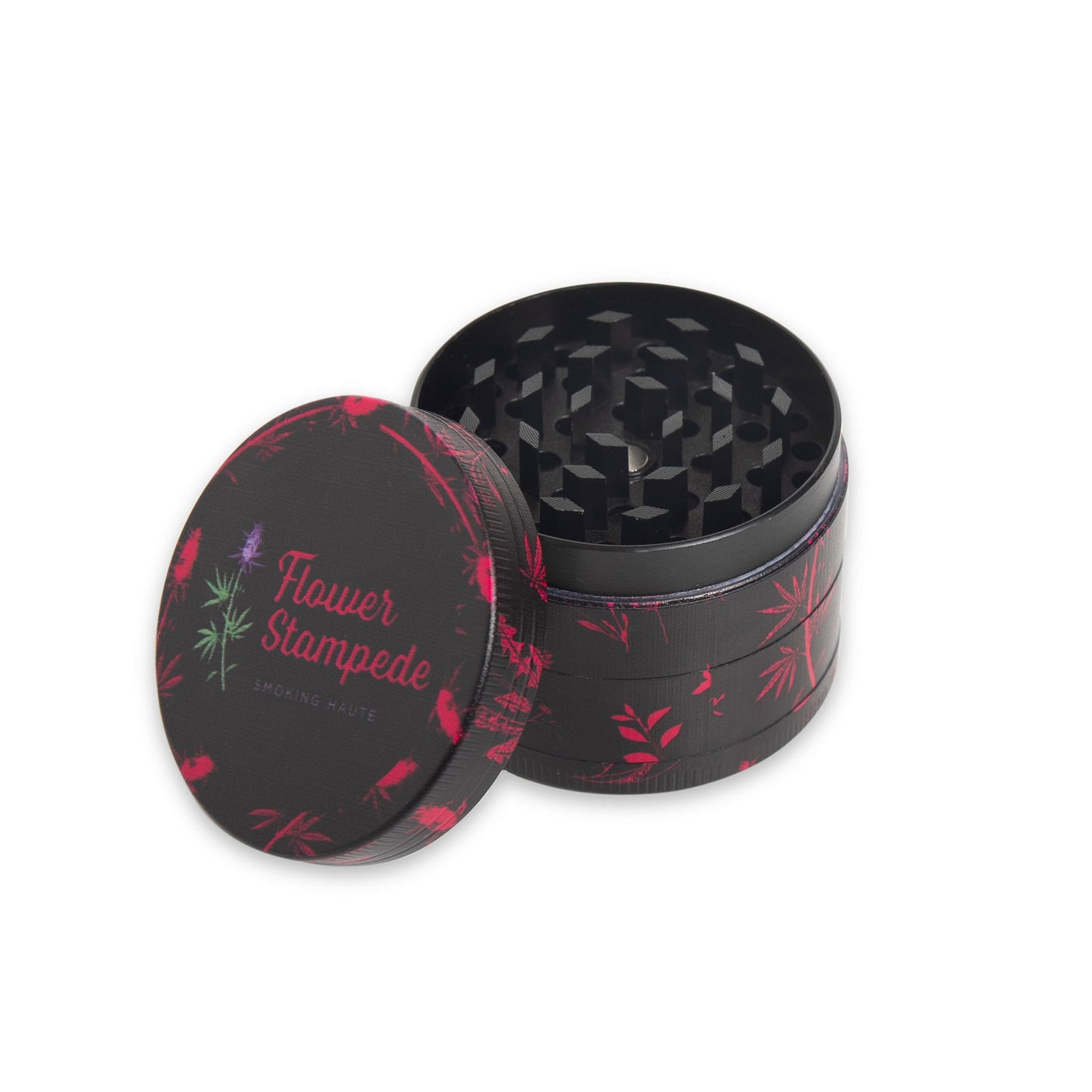 The super cute Flower Stampede 4-Layer Cannabis Grinder has powerful teeth to grind even the stickiest marijuana buds. And the bottom micro-screen, with included kief scraper, makes it easy to collect sweet, sweet kief.